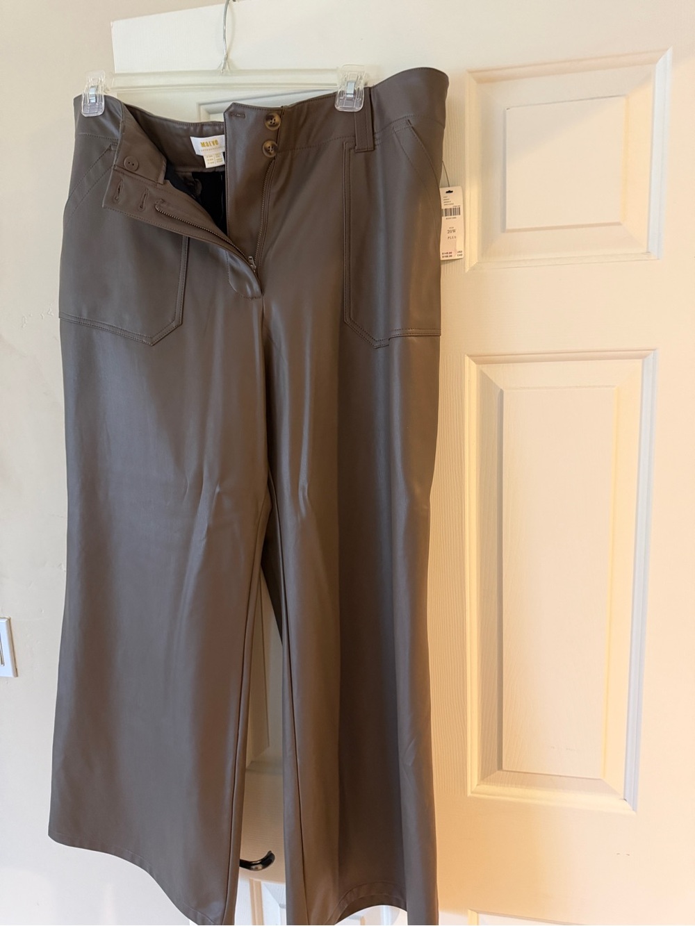 Maeve Wide-Leg Faux Leather Pants in Brown